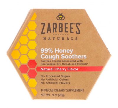 Zarbee's, 99% Honey Cough Soothers, Natural Cherry Flavor, 14 Pieces