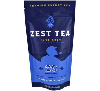 Zest Tea LLZ, Premium Energy Tea, Earl Grey, 20 Pyramid Bags, 1.76 oz (50 g) Each