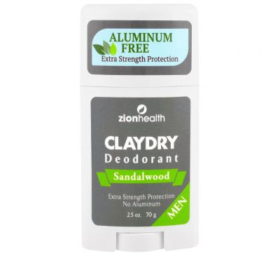 Zion Health, Мужской дезодорант ClayDry с ароматом сандалового дерева, 2,5 унции (70 г)