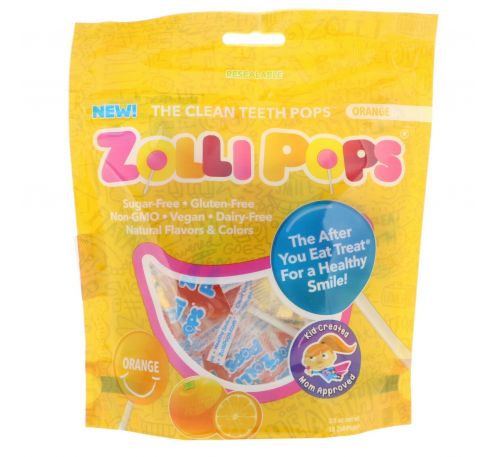 Zollipops , Леденцы для чистых зубов, апельсин, 15 леденцов ZolliPops, 3,1 унции